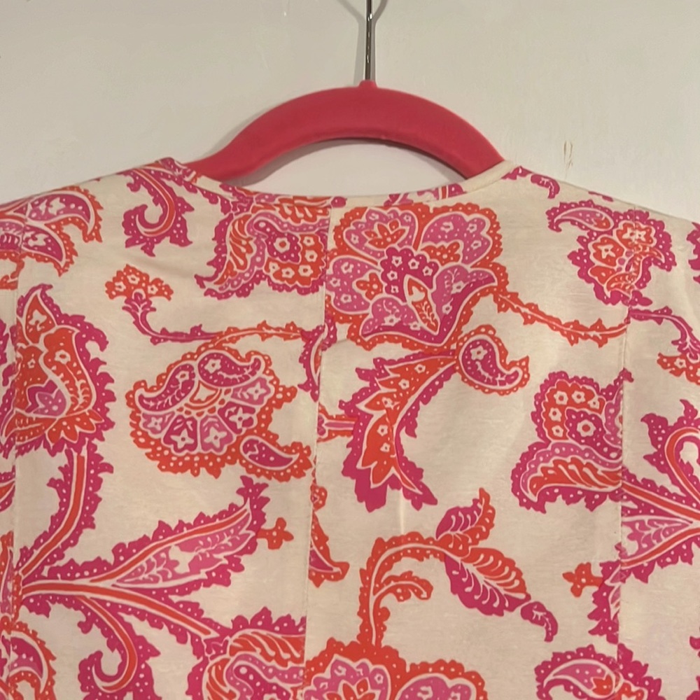Sigrid Olsen cream w/pink and orange paisley and floral jacket - Picture 7 of 11